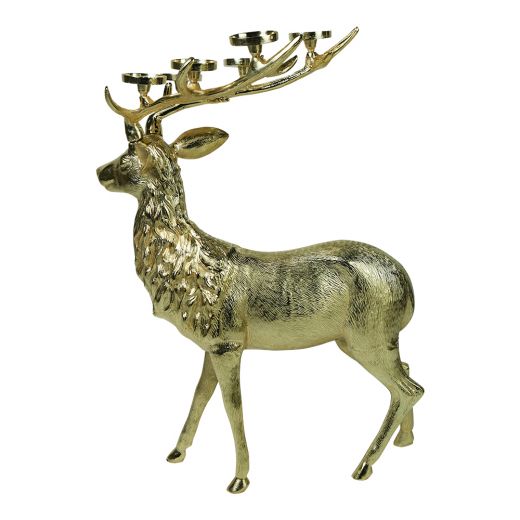 staand hert met kandelaar champagne goud medium h95 71x42cm