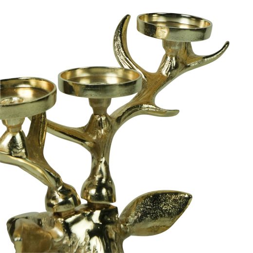 staand hert met kandelaar champagne goud medium h95 71x42cm