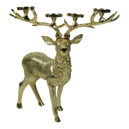 staand hert met kandelaar champagne goud small h67 41x37cm