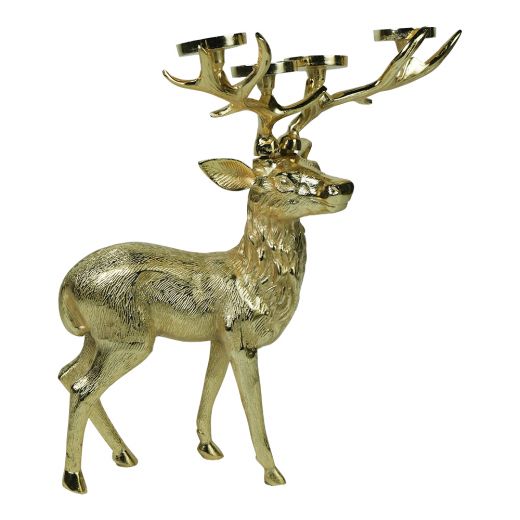 staand hert met kandelaar champagne goud small h67 41x37cm