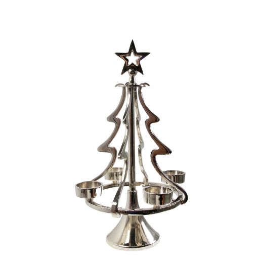 Candle Holder xmas tree silver h40 d20cm