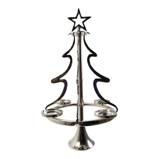 Candle Holder xmas tree silver h72 d42cm