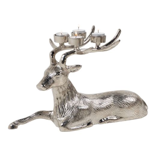 Tealight holder deer laying silver 45x27x27cm