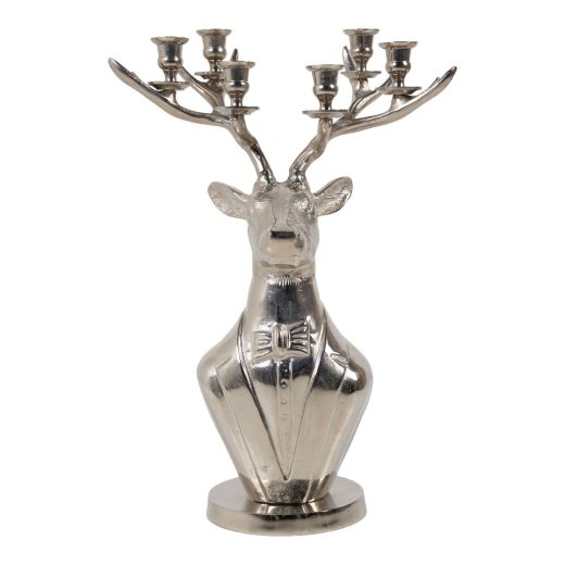 Candle Stick holder deer portrait silver 61x40x30cm