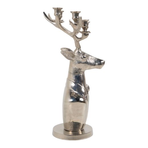 Candle Stick holder deer portrait silver 61x40x30cm