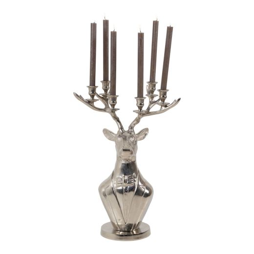 Candle Stick holder deer portrait silver 61x40x30cm
