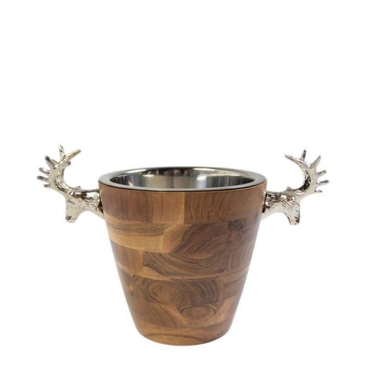 Champagne Koeler hert hout zilver  27x39x24cm