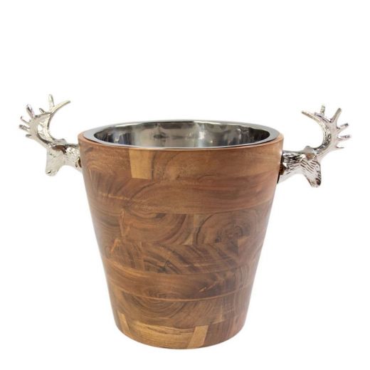 Champagne Koeler hert hout zilver 30x42x26cm