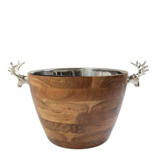 Champagne Koeler hert hout zilver 29x53x37cm