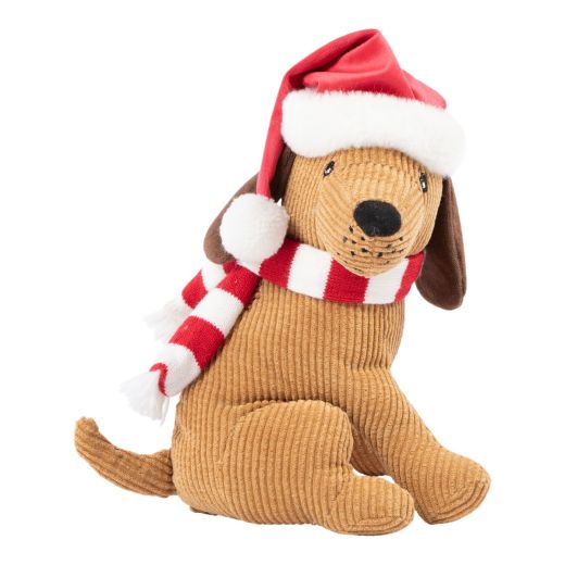 Door Stopper dog l. brown with Santa hat h26 cm