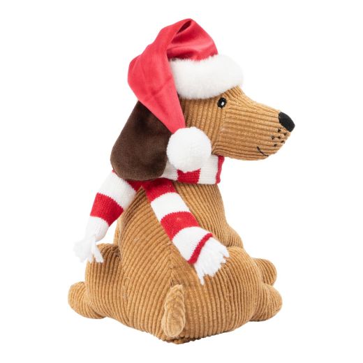 Door Stopper dog l. brown with Santa hat h26 cm