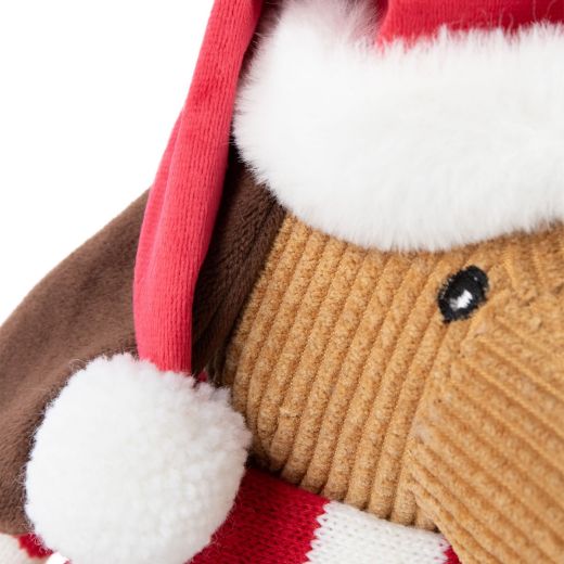 Door Stopper dog l. brown with Santa hat h26 cm