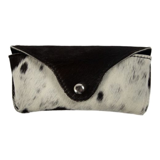 Étui à lunettes en cuir noir et blanc (Bos taurus)