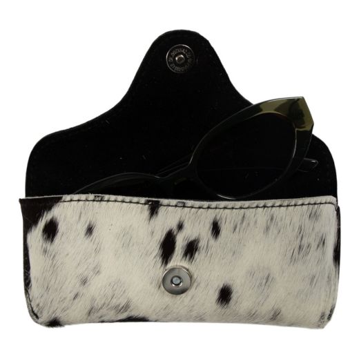 Étui à lunettes en cuir noir et blanc (Bos taurus)