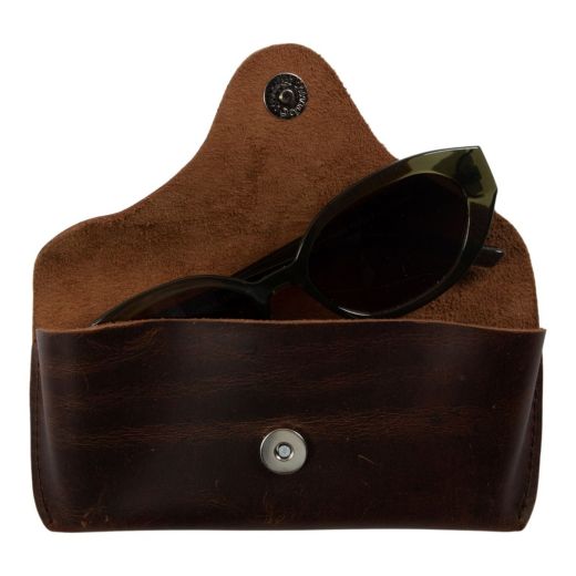 Étui à lunettes en cuir rouille antique (Bos taurus)