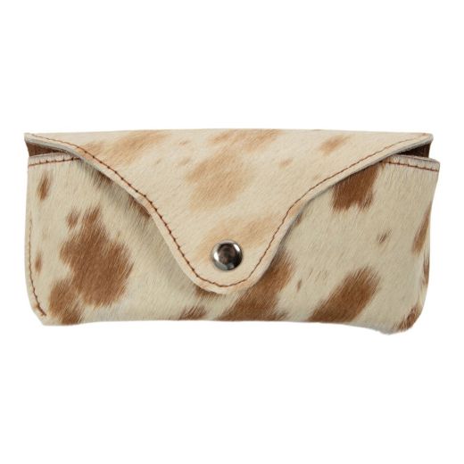 Étui à lunettes en cuir marron et blanc (Bos taurus)