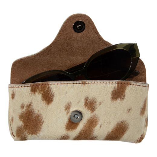 Étui à lunettes en cuir marron et blanc (Bos taurus)