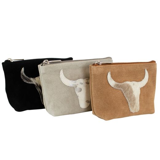 make up bag bull head black 15cm (bos taurus taurus)*