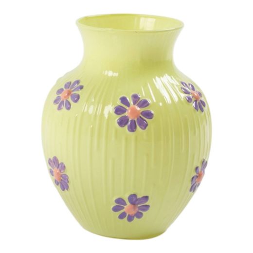 Vase Maddie fleurs peint à la main vert violet h16 d13cm