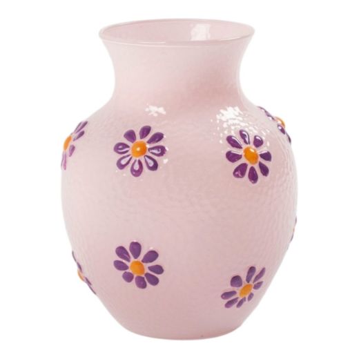 Vase Maddie fleurs peint à la main rose violet h16 d13cm