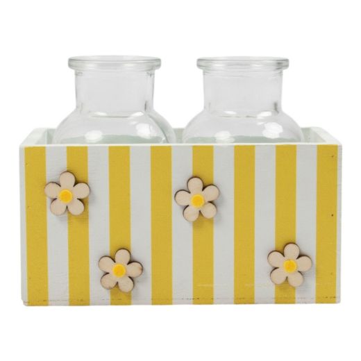 Panier décoratif en bois avec vases jaune h7 d14x7cm