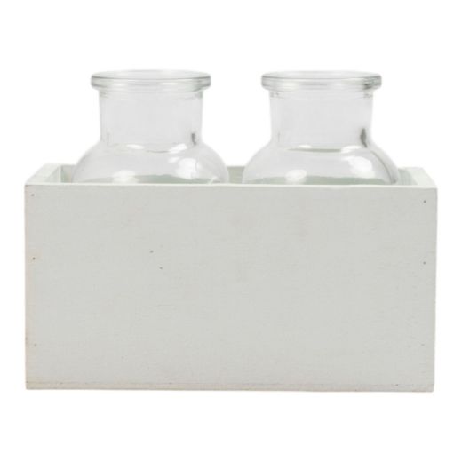 Panier décoratif en bois avec vases jaune h7 d14x7cm