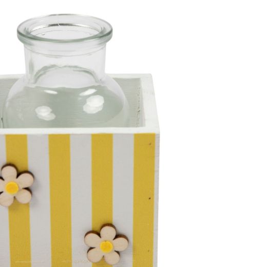 Panier décoratif en bois avec vases jaune h7 d14x7cm