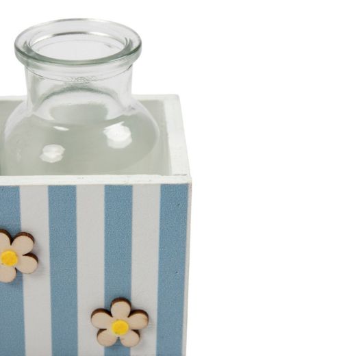 Panier décoratif en bois avec vases bleu h7 d14x7cm