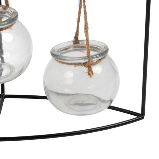 Présentoir décoratif avec 3 vases ronds (dia 6x6,5) h22 31x10cm