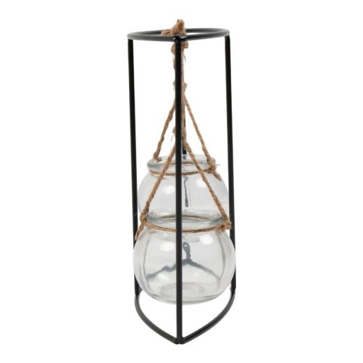 Présentoir décoratif avec 2 vases ronds (dia 6x6,5) h22 24,5x8,5cm