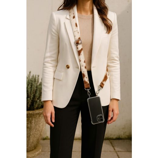 Phone Cord cow leather adjustable brown white (bos taurus taurus) 120cm