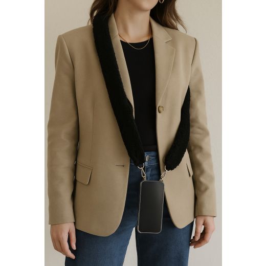 Phone Cord sheepskin black (ovies aries) 120cm