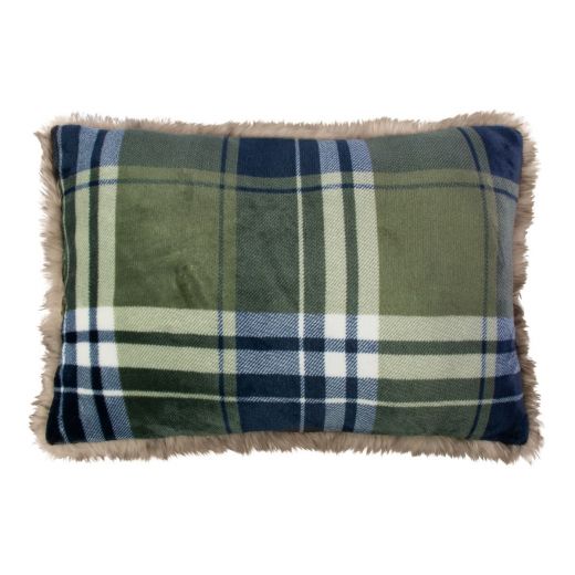 Cushion check faux fur green 40x60cm