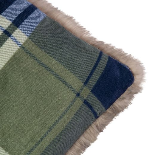 Cushion check faux fur green 40x60cm