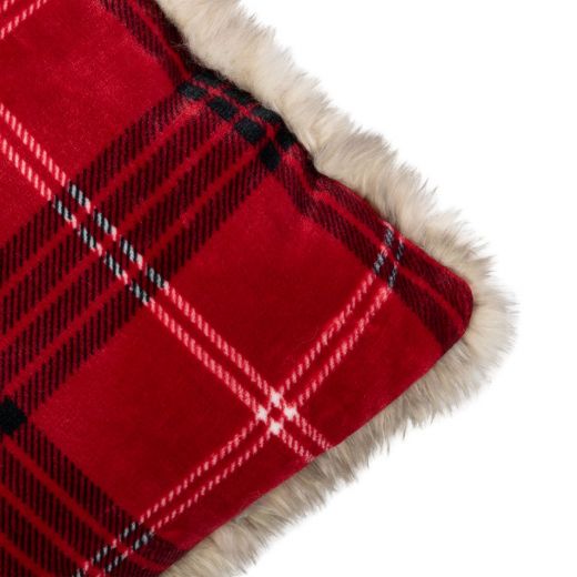 Cushion check faux fur red 40x60cm