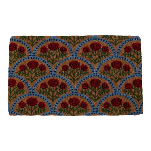 Paillasson en fibre de coco fait main motif floral 75 cm