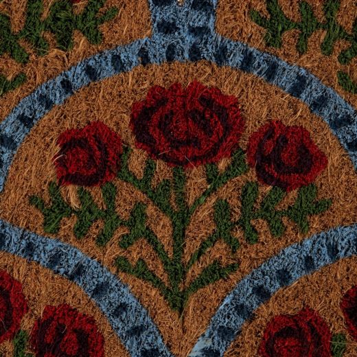 Paillasson en fibre de coco fait main motif floral 75 cm