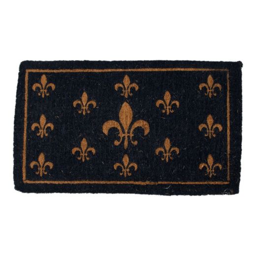 paillasson en coco fait main fleur de lis bleu 75cm