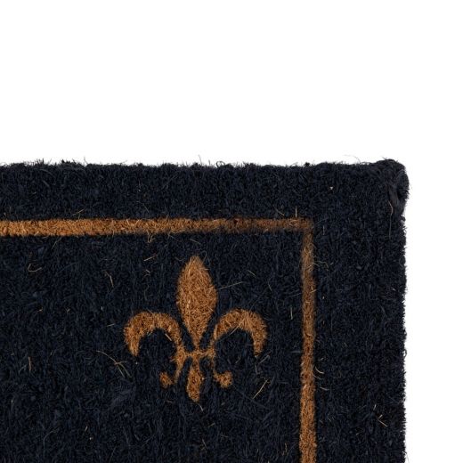 paillasson en coco fait main fleur de lis bleu 75cm
