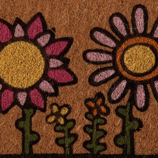 Paillasson en fibre de coco fait main fleurs 75 cm