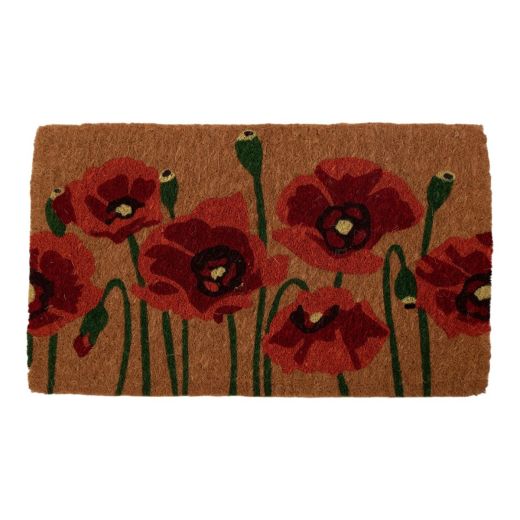 Paillasson en fibre de coco fait main coquelicot 75 cm