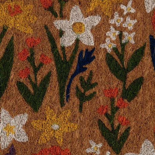 Paillasson en fibre de coco fait main fleurs sauvages colorées 75 cm