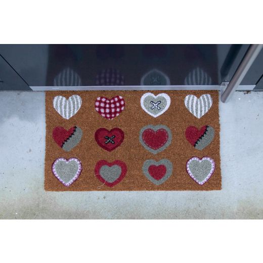 deurmat kokos hartjes rood wit beige 75cm