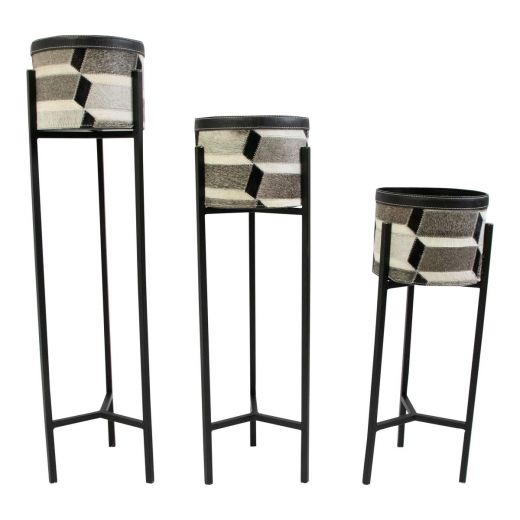 Flowerpot on stand illusion multicolor h55 h67 h80 (set of 3) (bos taurus taurus)