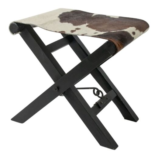 Regisseursstoel koehuid bruin-wit opvouwbaar 48x35x45cm (bos taurus taurus)