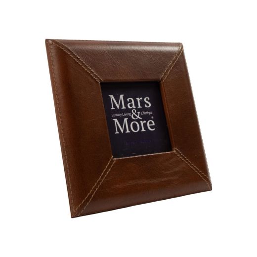 Photo frame leather smooth brown 10x10cm (bos taurus taurus)