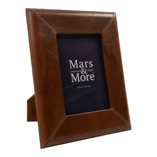 Photo frame leather smooth brown 15x10cm (bos taurus taurus)