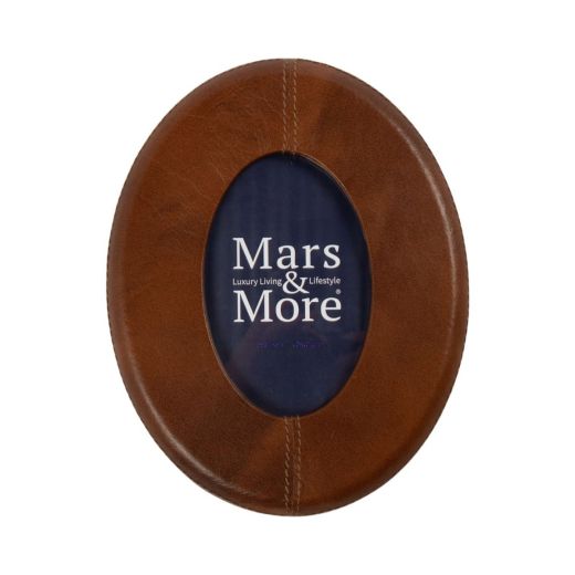 Photo frame leather smooth brown oval 15x10cm (bos taurus taurus)
