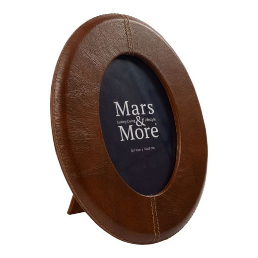 Photo frame leather smooth brown oval 18x13cm (bos taurus taurus)