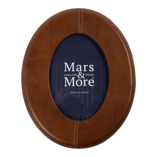 Photo frame leather smooth brown oval 18x13cm (bos taurus taurus)